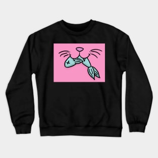 Cat Mouth With Fish (Pink) Crewneck Sweatshirt